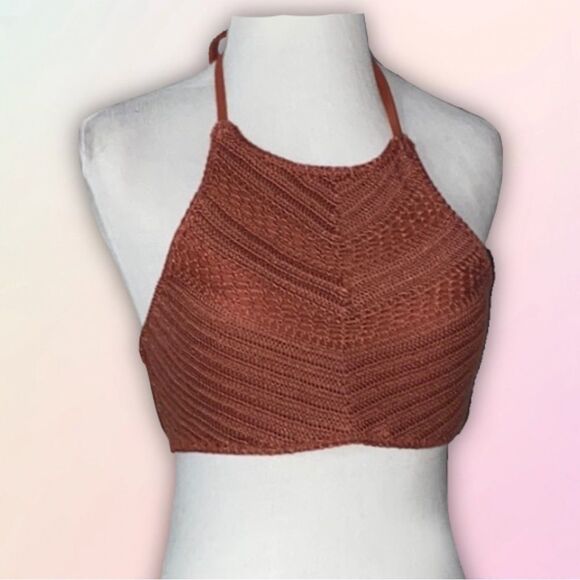 Xhilaration, Copper/Rust Knit, Strappy, Halter Style, Bikini Top - Picture 2 of 15